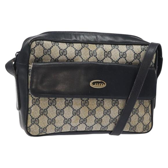 GUCCI GG Supreme Shoulder Bag Pvc Navy Gold - Picture 1 of 16